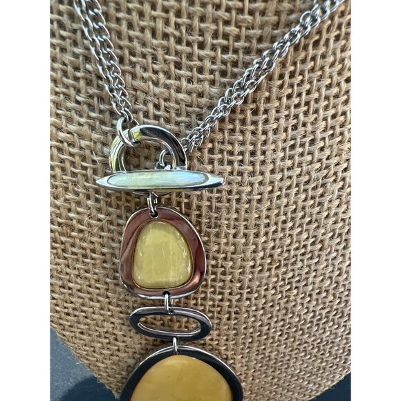 Lia Sophia Moon Dance Necklace Silver Tone Double Chain Front Toggle Clasp 15" - Picture 3 of 5